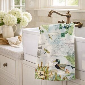 Michel Design Works By the Lake Tea Towel Cotton Duck Cottage Kitchen Decor NWT